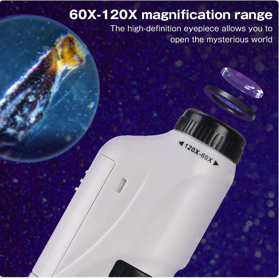 Portable Pocket Microscope For Kids with Light 60-200X